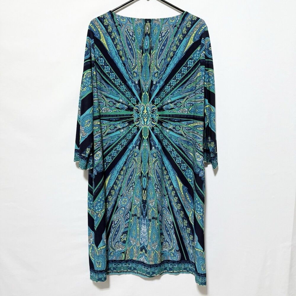 Chico’s Blue Green Paisley Print 3/4 Sleeve Dress Size 3/ XL - Picture 2 of 11